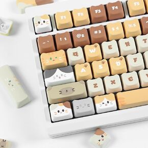 PBT Cat Stacking Keycaps Set Profile Cute Keycaps 143 Keys Custom Dye-Sublimation ISO ANSI Keyboard Keycaps for 60% 65% 70% 75% 100% Cherry Gateron MX Switches Mechanical Keyboards