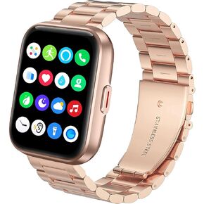 Compatible with SKG V7 Pro Bands, Lamshaw Stainless Steel Metal Replacement Strap Bracelet Compatible with SKG V7 Pro/ENOMIR ID208BT 1.7 Smart Watch/Aeac 1.7" Smartwatch ID208/ENGERWALL ID208BT/Konitee ID208BT Watch/DECWIN ID208 Smart Watch/FACOI ID208 Wa