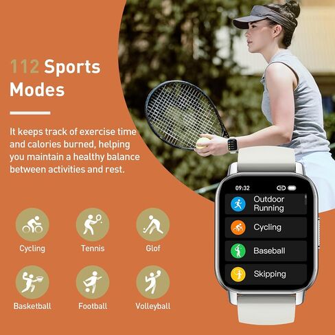 Smart Watch for Men Women, 1.85" Smartwatch (Answer/Make Calls), 112 Sports Modes Fitness Watch, IP68 Waterproof Watches Heart Rate/Sleep Monitor, Pedometer, Activity Tracker for Android iOS, Black in Saudi Arabia