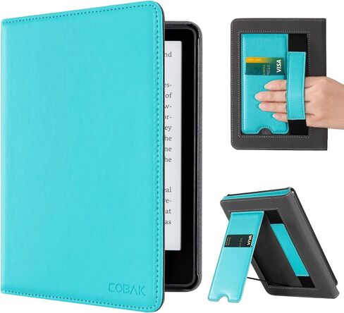 CoBak Case with Stand for Kindle Paperwhite - Durable PU Leather Cover with Auto Sleep Wake, Card Slot, Hand Strap Feature - Fits Kindle Paperwhite 11th Generation 6.8" Signature Edition 2021 Released in Saudi Arabia