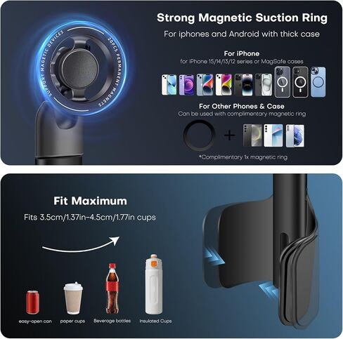REYGEAK لحامل كأس Magsafe حامل الهاتف، 2 في 1 حامل كأس السيارة، حامل كأس الهاتف المغناطيسي، حامل كأس متعدد الوظائف حامل هاتف مناسب لسلسلة iPhone 15 14 13 12 Pro/Pro Max in Kuwait