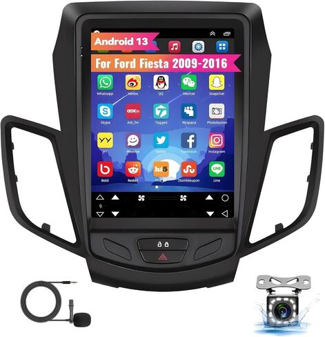 CAMECHO لراديو Ford Fiesta 2009-2016، ستيريو سيارة Android 13 مع بلوتوث، ملاحة GPS مدمجة، شاشة لمس 9.7 بوصة مشغل وسائط متعددة يدعم رابط المرآة، WiFi، راديو FM/RDS + كاميرا احتياطية in Kuwait