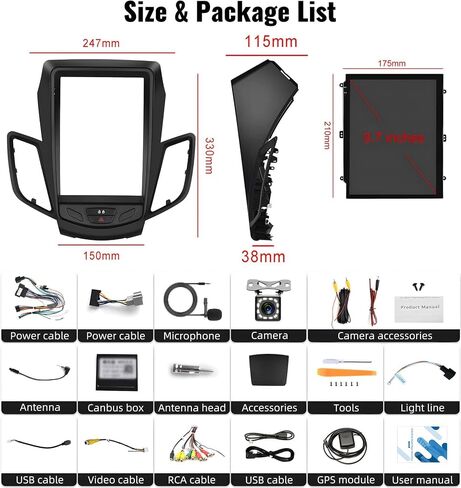 CAMECHO لراديو Ford Fiesta 2009-2016، ستيريو سيارة Android 13 مع بلوتوث، ملاحة GPS مدمجة، شاشة لمس 9.7 بوصة مشغل وسائط متعددة يدعم رابط المرآة، WiFi، راديو FM/RDS + كاميرا احتياطية in Kuwait