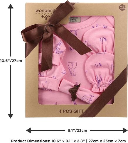 Newborn Baby Gift Set for Baby Showers - 4pc 0-6 Months Baby Clothes Gift Set for Girls. Baby Bodysuit, Mittens, Booties and Washcloth Included. (Pink) in Saudi Arabia