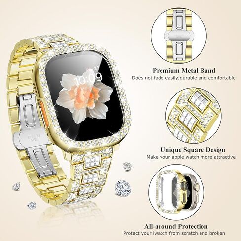 Dsytom Bling Stylish Bands Compatible with Apple Watch Band 45mm 44mm 42mm 41mm 40mm 38mm for Women, Cute Metal Jewelry Wristband Strap with Protective Case for iWatch Band Series 9 8 7 6 5 4 3 2 1 SE SE2 in Saudi Arabia
