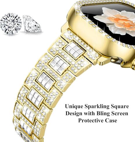 Dsytom Bling Stylish Bands Compatible with Apple Watch Band 45mm 44mm 42mm 41mm 40mm 38mm for Women, Cute Metal Jewelry Wristband Strap with Protective Case for iWatch Band Series 9 8 7 6 5 4 3 2 1 SE SE2 in Saudi Arabia