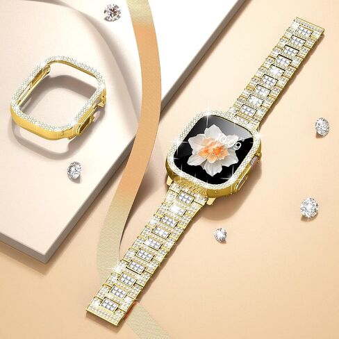 Dsytom Bling Stylish Bands Compatible with Apple Watch Band 45mm 44mm 42mm 41mm 40mm 38mm for Women, Cute Metal Jewelry Wristband Strap with Protective Case for iWatch Band Series 9 8 7 6 5 4 3 2 1 SE SE2 in Saudi Arabia