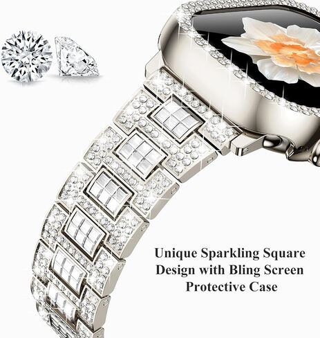 Dsytom Bling Stylish Bands Compatible with Apple Watch Band 45mm 44mm 42mm 41mm 40mm 38mm for Women, Cute Metal Jewelry Wristband Strap with Protective Case for iWatch Band Series 9 8 7 6 5 4 3 2 1 SE SE2 in Saudi Arabia