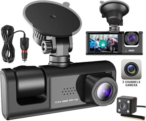 3 Channel Dash Camera Front and Rear Inside,1080P HD Car DVR Dash Cam Video Recorder,Built-in Super Night Vision,G Sensor Motion Detection,WDR,24H Parking Mode,Loop Recording-Black in Saudi Arabia