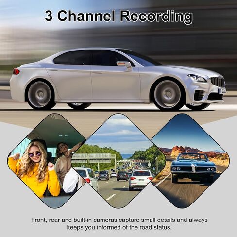 3 Channel Dash Camera Front and Rear Inside,1080P HD Car DVR Dash Cam Video Recorder,Built-in Super Night Vision,G Sensor Motion Detection,WDR,24H Parking Mode,Loop Recording-Black in Saudi Arabia