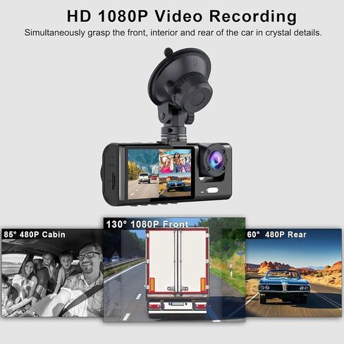 3 Channel Dash Camera Front and Rear Inside,1080P HD Car DVR Dash Cam Video Recorder,Built-in Super Night Vision,G Sensor Motion Detection,WDR,24H Parking Mode,Loop Recording-Black in Saudi Arabia