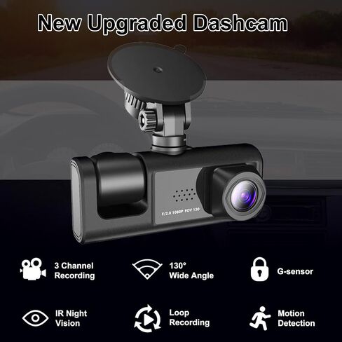 3 Channel Dash Camera Front and Rear Inside,1080P HD Car DVR Dash Cam Video Recorder,Built-in Super Night Vision,G Sensor Motion Detection,WDR,24H Parking Mode,Loop Recording-Black in Saudi Arabia