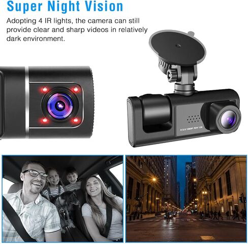 3 Channel Dash Camera Front and Rear Inside,1080P HD Car DVR Dash Cam Video Recorder,Built-in Super Night Vision,G Sensor Motion Detection,WDR,24H Parking Mode,Loop Recording-Black in Saudi Arabia