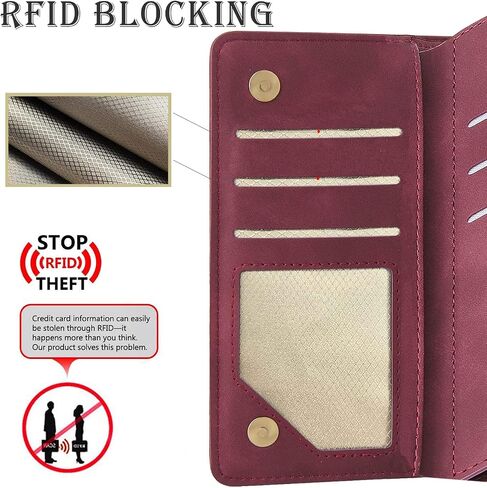 RANYOK Wallet Case for iPhone 14 (6.1 inch) with RFID Blocking Credit Card Holder, Premium PU Leather Zipper Pocket Flip Folio Case Wallet with Wrist Strap Kickstand Protective Case (Wine Red) in Saudi Arabia