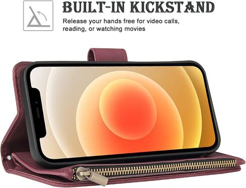 RANYOK Wallet Case for iPhone 14 (6.1 inch) with RFID Blocking Credit Card Holder, Premium PU Leather Zipper Pocket Flip Folio Case Wallet with Wrist Strap Kickstand Protective Case (Wine Red) in Saudi Arabia