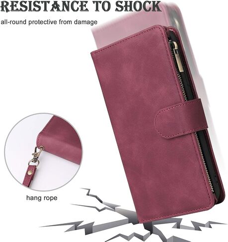 RANYOK Wallet Case for iPhone 14 (6.1 inch) with RFID Blocking Credit Card Holder, Premium PU Leather Zipper Pocket Flip Folio Case Wallet with Wrist Strap Kickstand Protective Case (Wine Red) in Saudi Arabia