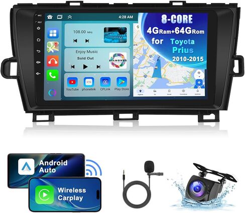 [8Core 4+64G]- for Toyota Prius 2010-2015 Android Car Stereo with Wireless Carplay Android Auto, 9" HD 1280 * 720P IPS Touchscreen Car Radio with GPS WiFi DSP Audio Bluetooth 5.0 SWC Backup Camera in Saudi Arabia