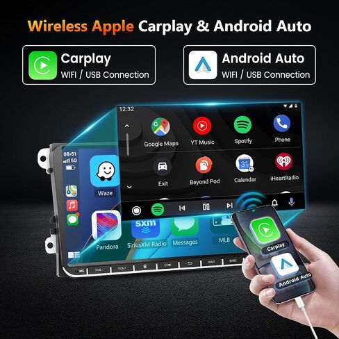 Hodozzy 2+64G ستيريو سيارة Android لسيارة VW Passat/Jetta/Golf/POLO/CADDY/BEETLE لمقعد Skoda مع Carplay اللاسلكي وAndroid Auto، راديو سيارة بشاشة تعمل باللمس 9 بوصة، بلوتوث GPS، WIFI، EQ، SWC، FM/RDS in Saudi Arabia