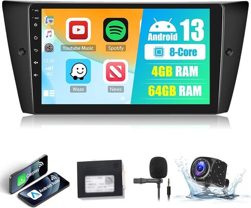 4G+64G Car Stereo Radio for BMW 3 E90 E91 E92 E93 (2005-2011) with Wireless Apple CarPlay Android Auto 9" IPS Touch Screen Android 13 Radio with DSP Bluetooth 5.0 GPS Navigation WiFi FM Backup Camera in Saudi Arabia