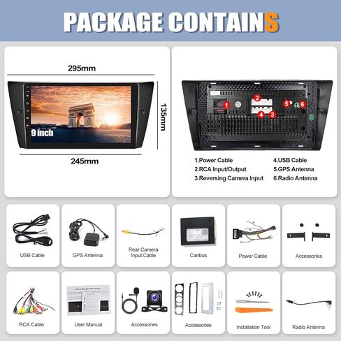 4G+64G Car Stereo Radio for BMW 3 E90 E91 E92 E93 (2005-2011) with Wireless Apple CarPlay Android Auto 9" IPS Touch Screen Android 13 Radio with DSP Bluetooth 5.0 GPS Navigation WiFi FM Backup Camera in Saudi Arabia