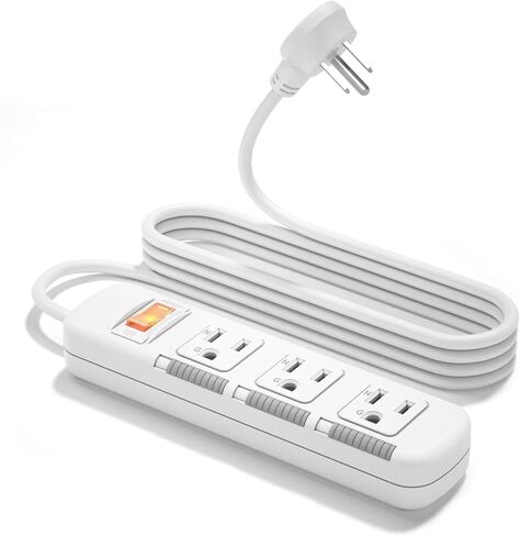Power Strip Surge Protector with Switch, 3 Outlets, 6ft Extension Cord, 300J, 1250W, Flat Plug, Child Safety Slide Outlet Covers, SGS Approved in Saudi Arabia