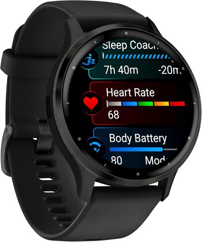 ساعة Garmin Venu 3 الذكية لتتبع اللياقة والصحة مع إطار من الفولاذ المقاوم للصدأ وحافظة سوداء مقاس 45 ملم وسوار سيليكون وشاشة لمس AMOLED مقاس 1.4 بوصة in Saudi Arabia