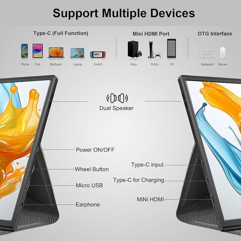 Portable Monitor for Laptop 10.5-Inch, Second External Monitor with 1920x1280p FHD IPS Screen for PS5, Switch, Xbox PC Phone Mac, USB-C HDMI Ultra-Thin Zero Frame Gaming Monitor/Premium Smart Cover in Saudi Arabia