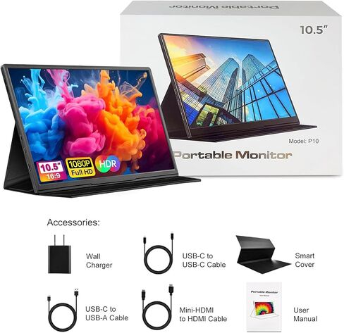 Portable Monitor for Laptop 10.5-Inch, Second External Monitor with 1920x1280p FHD IPS Screen for PS5, Switch, Xbox PC Phone Mac, USB-C HDMI Ultra-Thin Zero Frame Gaming Monitor/Premium Smart Cover in Saudi Arabia