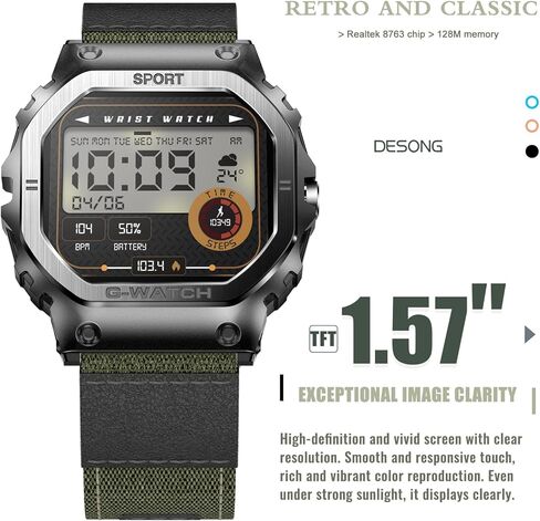 ساعة ذكية عسكرية للرجال والنساء 1.57 بوصة ساعة ذكية رياضية خارجية مع الرد/إجراء المكالمات، ساعة اللياقة البدنية، أكسجين الدم، معدل ضربات القلب ومراقبة النوم متوافقة مع هواتف iPhone وAndroid in Kuwait