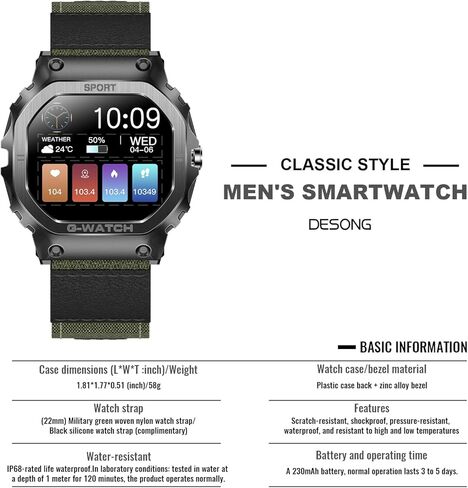 ساعة ذكية عسكرية للرجال والنساء 1.57 بوصة ساعة ذكية رياضية خارجية مع الرد/إجراء المكالمات، ساعة اللياقة البدنية، أكسجين الدم، معدل ضربات القلب ومراقبة النوم متوافقة مع هواتف iPhone وAndroid in Kuwait