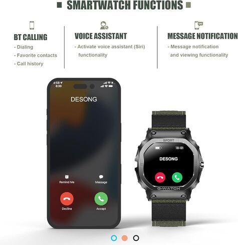 ساعة ذكية عسكرية للرجال والنساء 1.57 بوصة ساعة ذكية رياضية خارجية مع الرد/إجراء المكالمات، ساعة اللياقة البدنية، أكسجين الدم، معدل ضربات القلب ومراقبة النوم متوافقة مع هواتف iPhone وAndroid in Kuwait