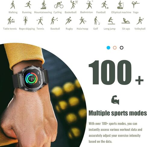 ساعة ذكية عسكرية للرجال والنساء 1.57 بوصة ساعة ذكية رياضية خارجية مع الرد/إجراء المكالمات، ساعة اللياقة البدنية، أكسجين الدم، معدل ضربات القلب ومراقبة النوم متوافقة مع هواتف iPhone وAndroid in Kuwait