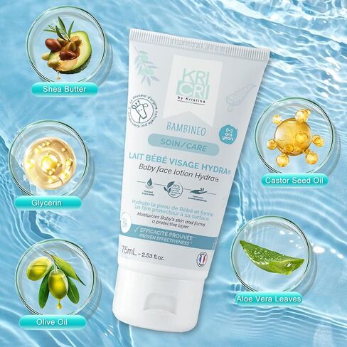 مرطب وجه الأطفال - لوشن مرطب للوجه للأطفال والمراهقين - العناية بالبشرة للأطفال بمكونات نباتية عضوية - كريم وجه نهاري/ليلي للبشرة الجافة أو الحساسة -2.53 أونصة سائلة، 75 مل in Kuwait