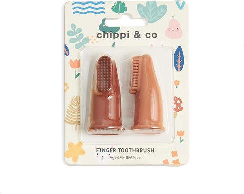Chippi & Co Baby Silicone Finger Toothbrush BPA Free Dental Care for Newborn Baby Boy Girl 0 3 6 Sensory Development Toy (Caramel) in Saudi Arabia