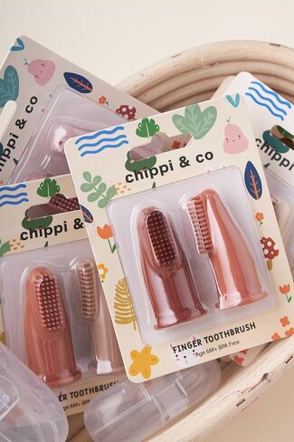 Chippi & Co Baby Silicone Finger Toothbrush BPA Free Dental Care for Newborn Baby Boy Girl 0 3 6 Sensory Development Toy (Caramel) in Saudi Arabia