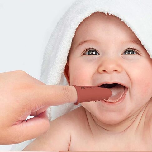 Chippi & Co Baby Silicone Finger Toothbrush BPA Free Dental Care for Newborn Baby Boy Girl 0 3 6 Sensory Development Toy (Caramel) in Saudi Arabia
