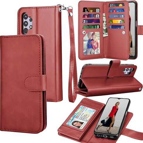 Galaxy A32 5G Case, Galaxy A32 5G Wallet Case, Tekcoo Luxury PU Leather Cash Credit Card Slots Holder Carrying Folio Flip Cover [Detachable Magnetic Hard Case] Kickstand for Samsung A32 5G [Rose Gold] in Saudi Arabia
