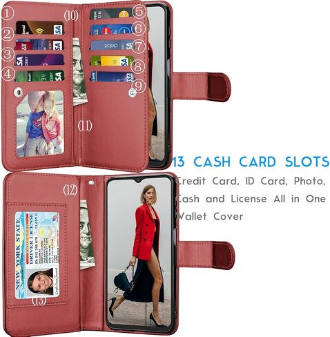 Galaxy A32 5G Case, Galaxy A32 5G Wallet Case, Tekcoo Luxury PU Leather Cash Credit Card Slots Holder Carrying Folio Flip Cover [Detachable Magnetic Hard Case] Kickstand for Samsung A32 5G [Rose Gold] in Saudi Arabia