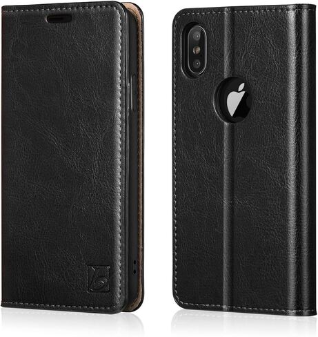 حافظة محفظة Belemay iPhone Xs Max، حافظة من الجلد الطبيعي بغطاء قلاب قابل للطي [حافظة داخلية ناعمة متينة] فتحات لحامل البطاقات، مسند، جيوب للنقود متوافقة مع iPhone Xs Max (6.5 بوصة)، بني in Kuwait