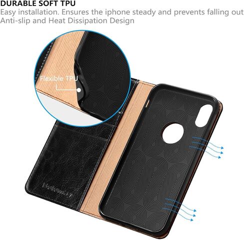 حافظة محفظة Belemay iPhone Xs Max، حافظة من الجلد الطبيعي بغطاء قلاب قابل للطي [حافظة داخلية ناعمة متينة] فتحات لحامل البطاقات، مسند، جيوب للنقود متوافقة مع iPhone Xs Max (6.5 بوصة)، بني in Kuwait