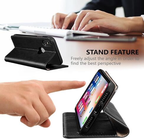 حافظة محفظة Belemay iPhone Xs Max، حافظة من الجلد الطبيعي بغطاء قلاب قابل للطي [حافظة داخلية ناعمة متينة] فتحات لحامل البطاقات، مسند، جيوب للنقود متوافقة مع iPhone Xs Max (6.5 بوصة)، بني in Kuwait