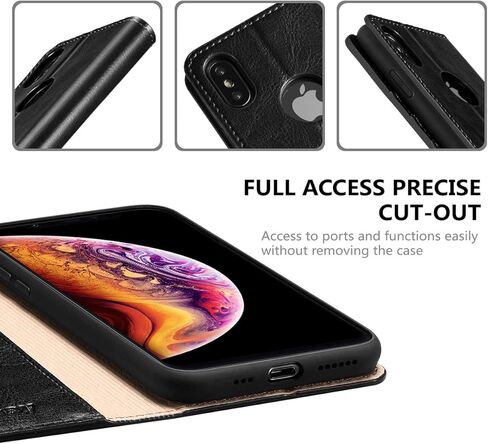 حافظة محفظة Belemay iPhone Xs Max، حافظة من الجلد الطبيعي بغطاء قلاب قابل للطي [حافظة داخلية ناعمة متينة] فتحات لحامل البطاقات، مسند، جيوب للنقود متوافقة مع iPhone Xs Max (6.5 بوصة)، بني in Kuwait