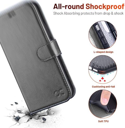 OCASE Compatible with iPhone 12 Pro Max Wallet Case, PU Leather Flip Folio Case with Card Holders RFID Blocking Kickstand [Shockproof TPU Inner Shell] Phone Cover 6.7 Inch (Black) in Saudi Arabia