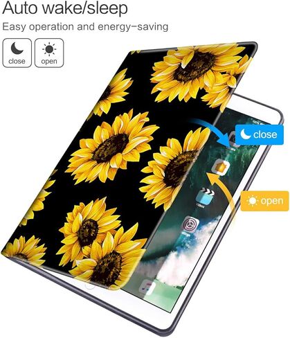 حافظة لجهاز Amazon Kindle الجيل العاشر 2019 بنمط عباد الشمس باللون الأسود مع ملصق سلحفاة لطيف وغطاء واقٍ خفيف الوزن مقاوم للصدمات لجهاز Kindle الجديد تمامًا الجيل العاشر 2019 in Kuwait