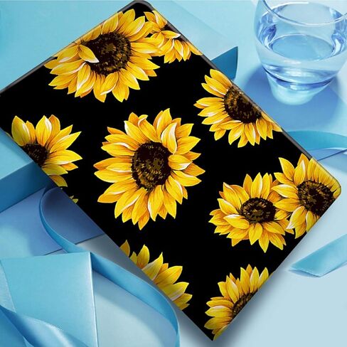 حافظة لجهاز Amazon Kindle الجيل العاشر 2019 بنمط عباد الشمس باللون الأسود مع ملصق سلحفاة لطيف وغطاء واقٍ خفيف الوزن مقاوم للصدمات لجهاز Kindle الجديد تمامًا الجيل العاشر 2019 in Kuwait