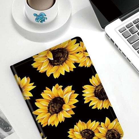 حافظة لجهاز Amazon Kindle الجيل العاشر 2019 بنمط عباد الشمس باللون الأسود مع ملصق سلحفاة لطيف وغطاء واقٍ خفيف الوزن مقاوم للصدمات لجهاز Kindle الجديد تمامًا الجيل العاشر 2019 in Kuwait