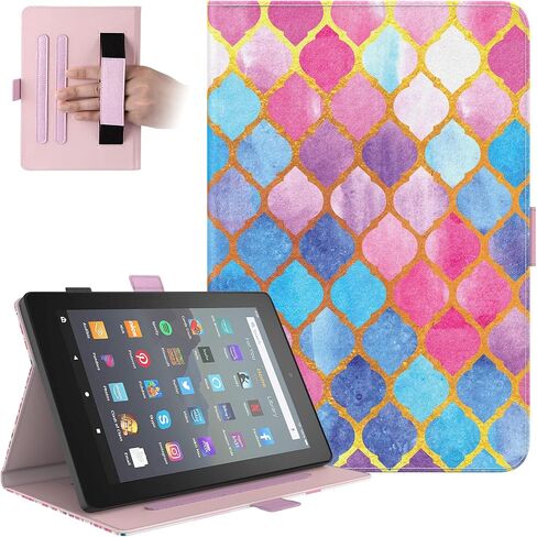 Dteck Case Fits for Kindle Fire 7 Tablet (7 Inch) (9th/7th/5th Generation, 2019/2017/2015 Release) - Shockproof Protective Leather Magnetic Case with Stand/Hand Strap, Smart Flip Cover (Pink Blue) in Saudi Arabia