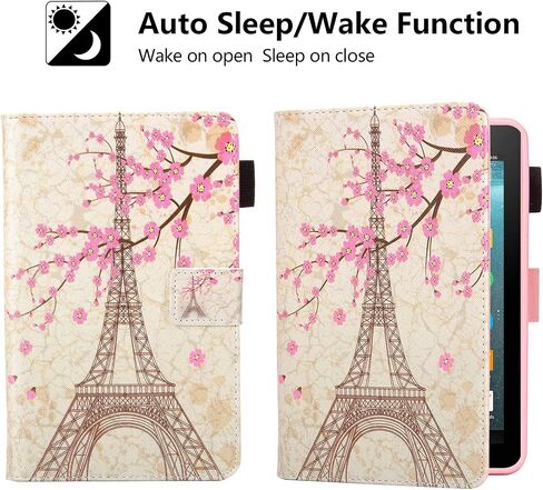Dteck Case Fits for Kindle Fire 7 Tablet (7 Inch) (9th/7th/5th Generation, 2019/2017/2015 Release) - Shockproof Protective Leather Magnetic Case with Stand/Hand Strap, Smart Flip Cover (Pink Blue) in Saudi Arabia