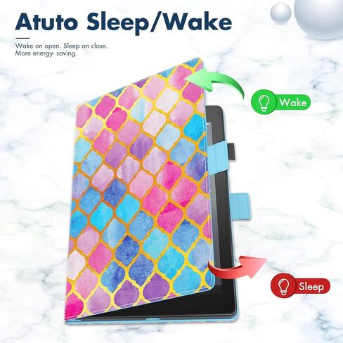 Dteck Case Fits for Kindle Fire 7 Tablet (7 Inch) (9th/7th/5th Generation, 2019/2017/2015 Release) - Shockproof Protective Leather Magnetic Case with Stand/Hand Strap, Smart Flip Cover (Pink Blue) in Saudi Arabia