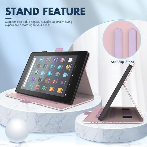 Dteck Case Fits for Kindle Fire 7 Tablet (7 Inch) (9th/7th/5th Generation, 2019/2017/2015 Release) - Shockproof Protective Leather Magnetic Case with Stand/Hand Strap, Smart Flip Cover (Pink Blue) in Saudi Arabia